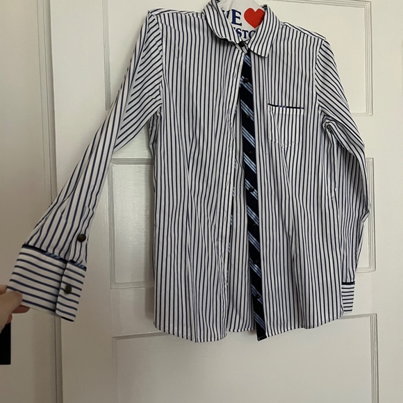 EUC Brooks Brothers red fleece button-down, size 2, blue and white stripes - Picture 2 of 7